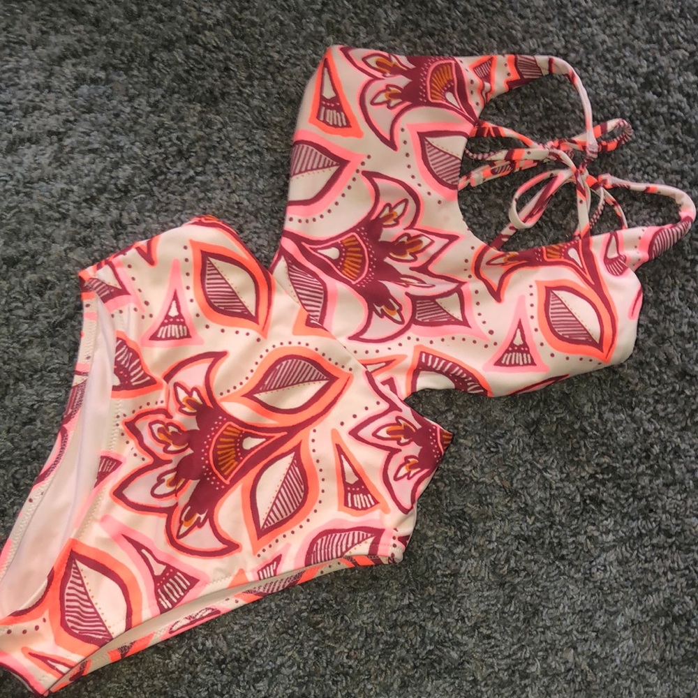 Aerie One piece bathing suit with padded bra tie back neck